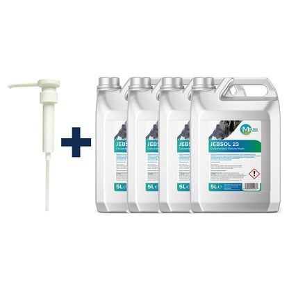 Jebsol 23 Concentrated Vehicle Wash – 5L & 25L — 4 × 5L bundle + 1 dosing pump (38mm)
