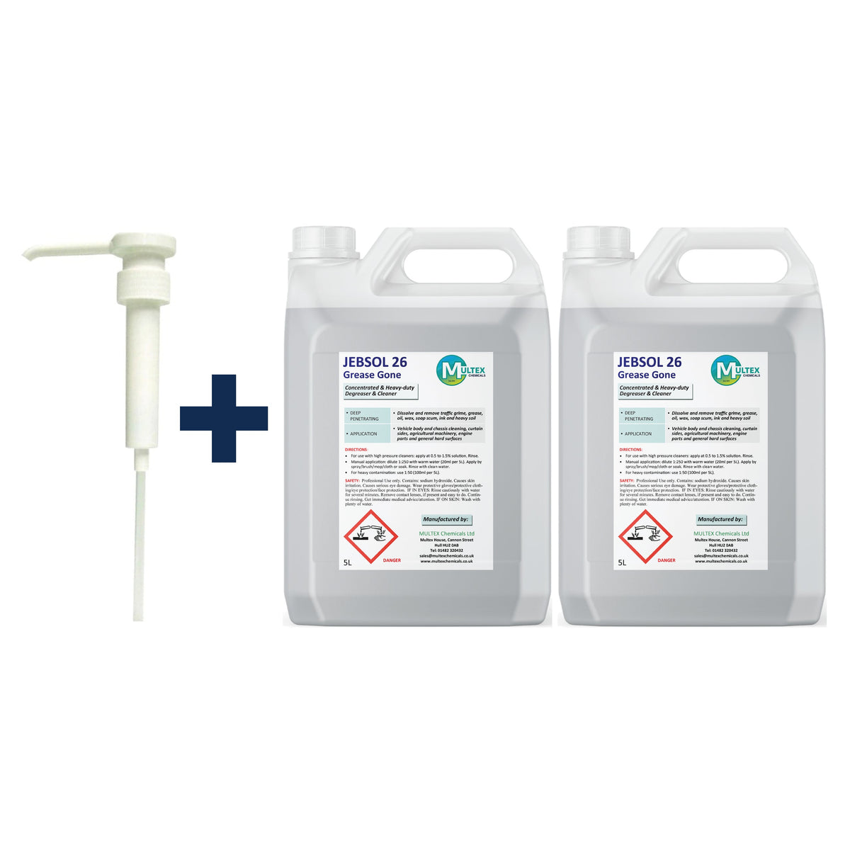 JEBSOL 26 Grease-Gone Concentrate – 5L & 25L — 2 × 5L bundle + 1 dosing pump (38mm)