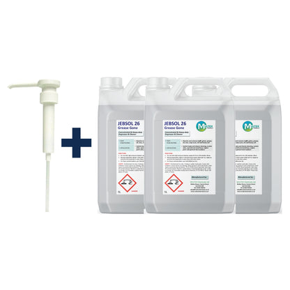 JEBSOL 26 Grease-Gone Concentrate – 5L & 25L — 3 × 5L bundle + 1 dosing pump (38mm)
