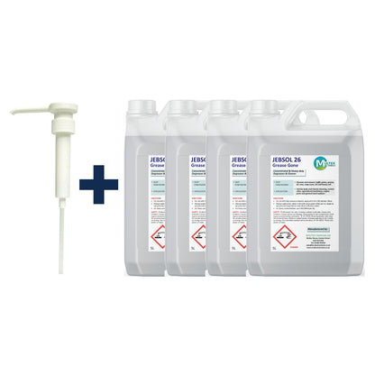 JEBSOL 26 Grease-Gone Concentrate – 5L & 25L — 4 × 5L bundle + 1 dosing pump (38mm)