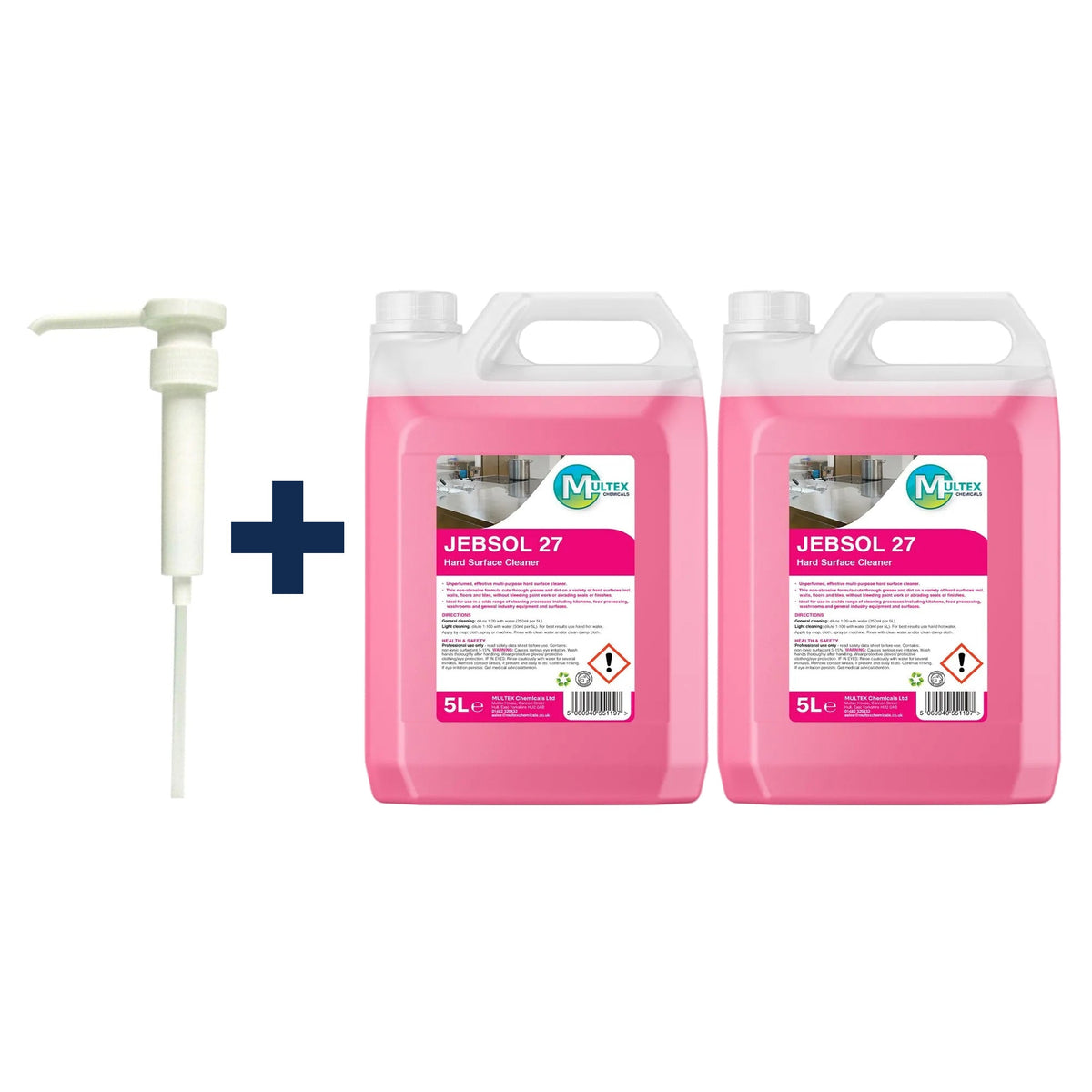Jebsol 27 Multi-Surface Floor Cleaner – 5L & 25L — 2 × 5L bundle + 1 dosing pump (38mm)
