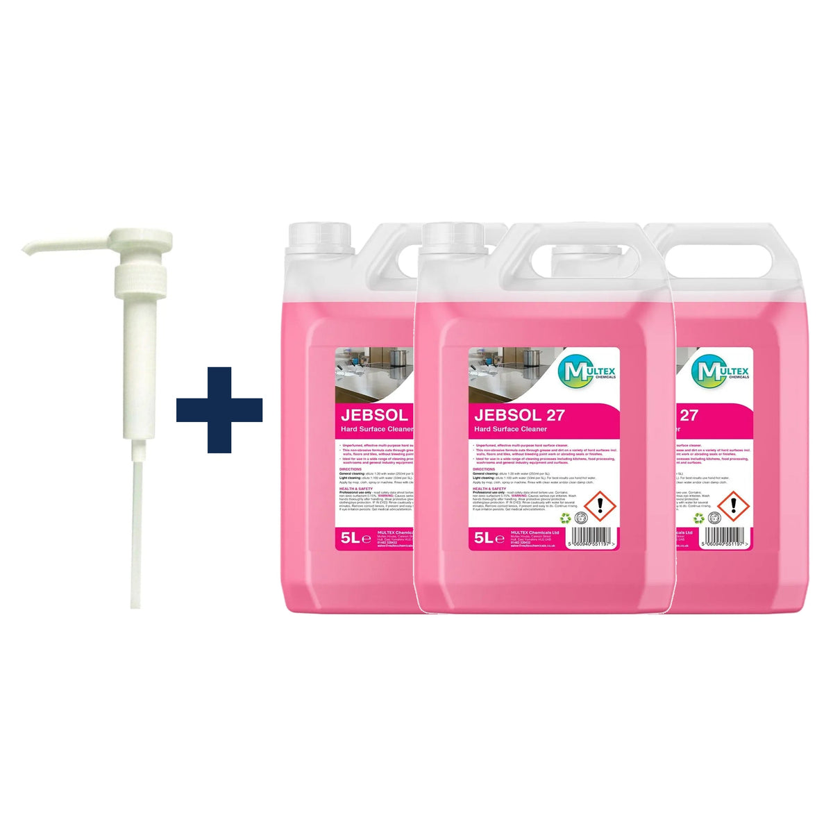 Jebsol 27 Multi-Surface Floor Cleaner – 5L & 25L — 3 × 5L bundle + 1 dosing pump (38mm)