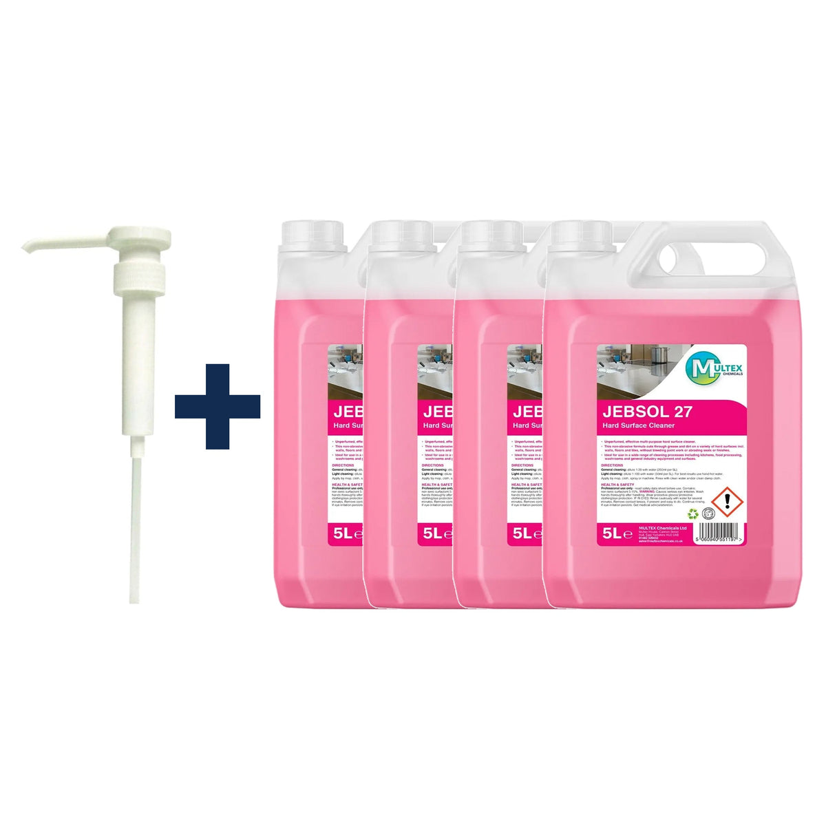 Jebsol 27 Multi-Surface Floor Cleaner – 5L & 25L — 4 × 5L bundle + 1 dosing pump (38mm)