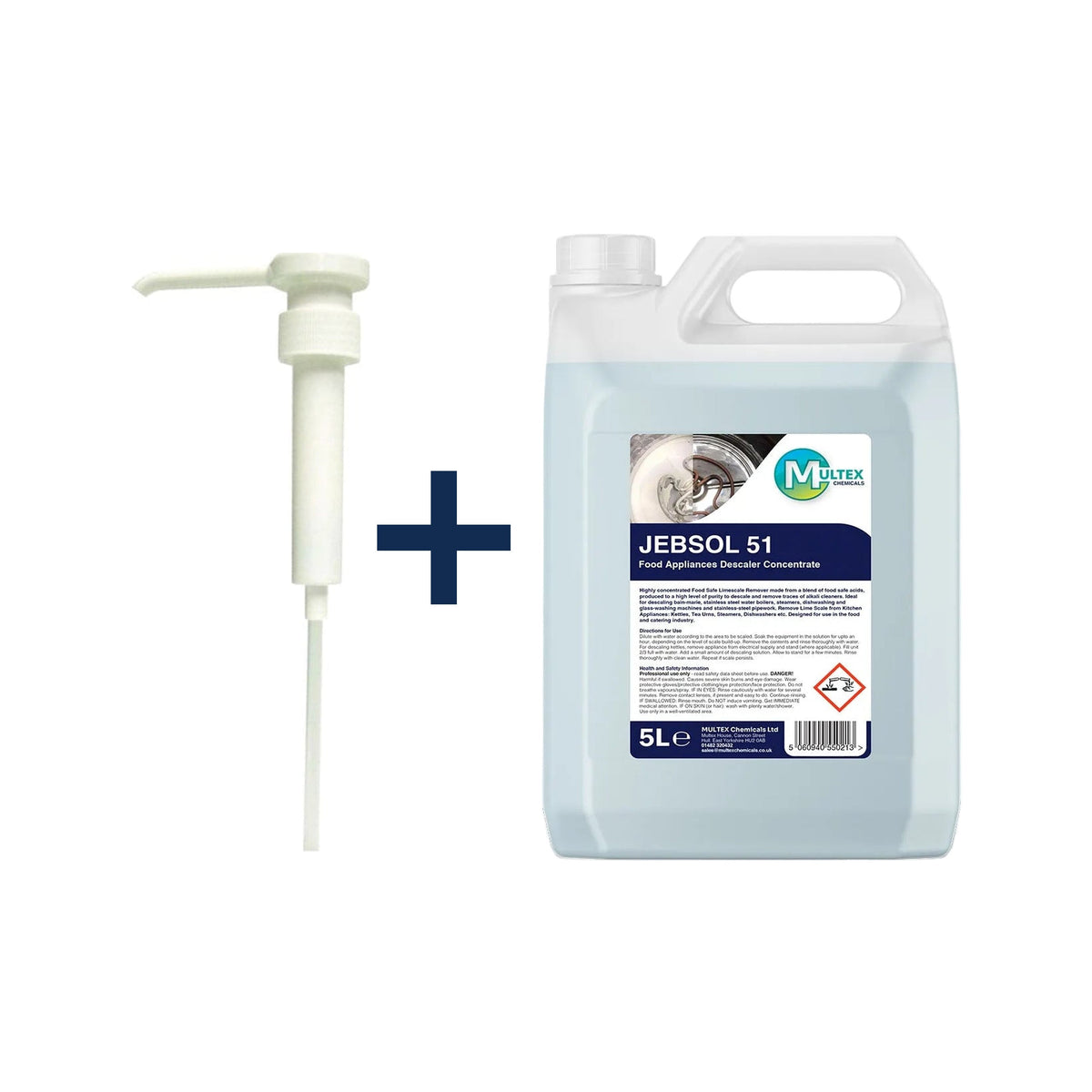 JEBSOL 51 Food Appliance Descaler Concentrate – 5L & 25L — 5L + 1 dosing pump (38mm)