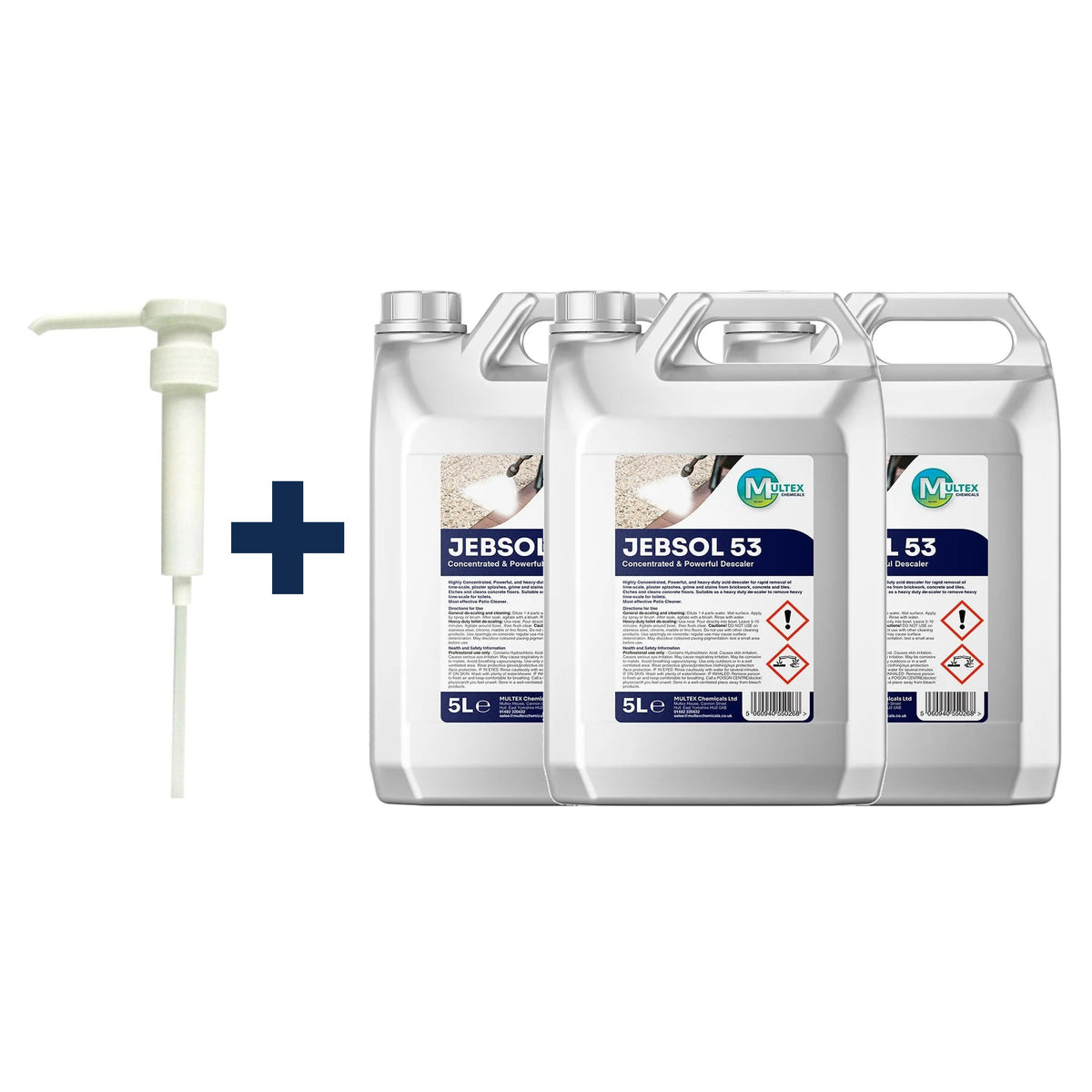 Jebsol 53 Powerful Descaler Concentrate – 5L & 25L — 3 × 5L bundle + 1 dosing pump (38mm)
