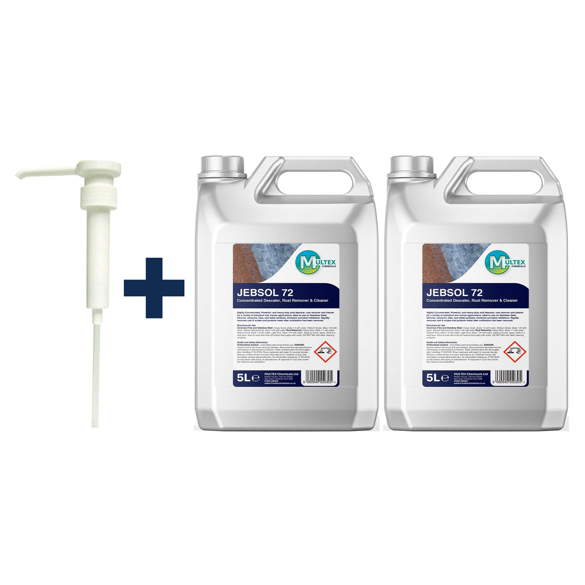Jebsol 72 Rust Remover & Cleaner — 2 × 5L bundle + 1 dosing pump (38mm)