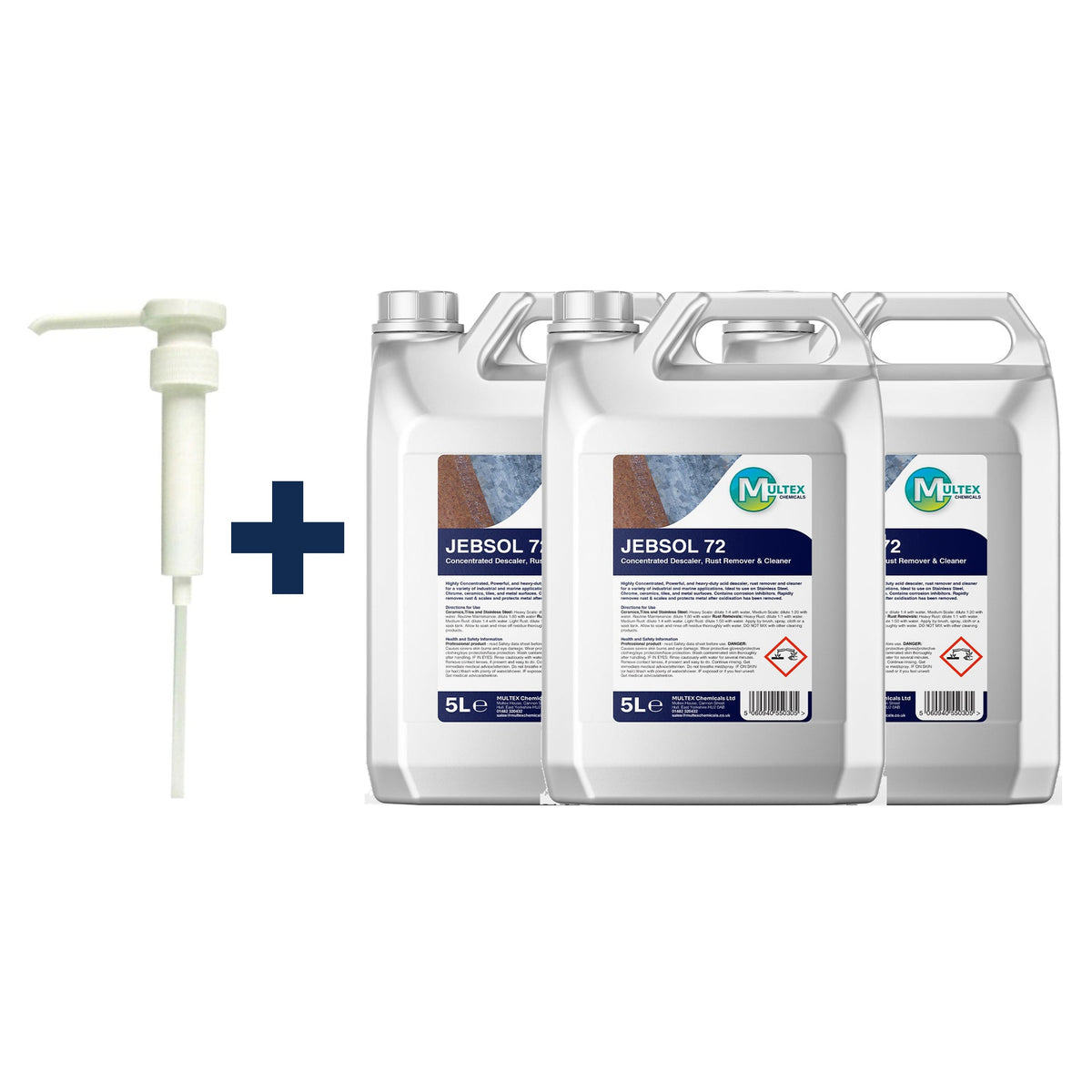 Jebsol 72 Rust Remover & Cleaner — 3 × 5L bundle + 1 dosing pump (38mm)