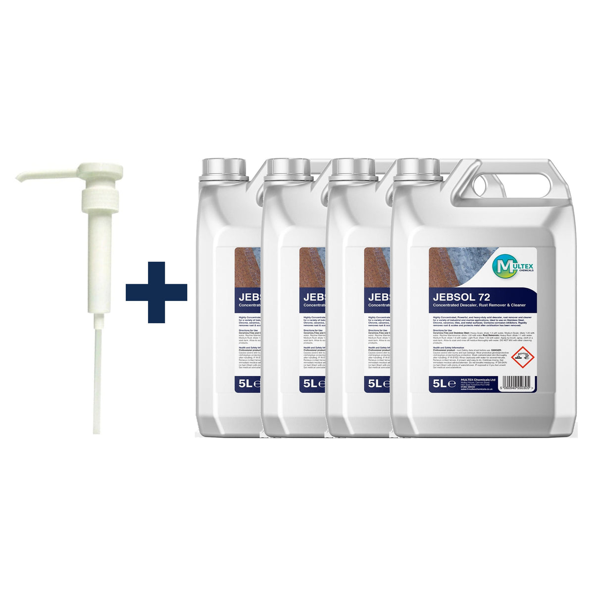 Jebsol 72 Rust Remover & Cleaner — 4 × 5L bundle + 1 dosing pump (38mm)