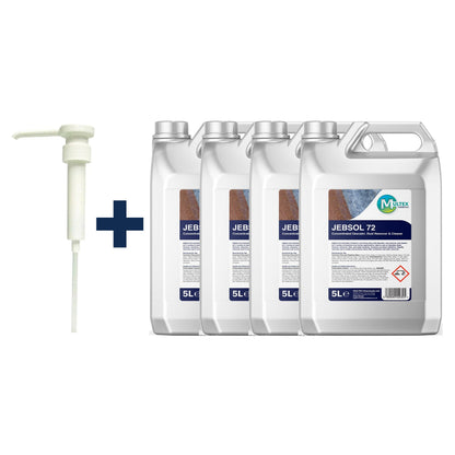 Jebsol 72 Rust Remover & Cleaner — 4 × 5L bundle + 1 dosing pump (38mm)