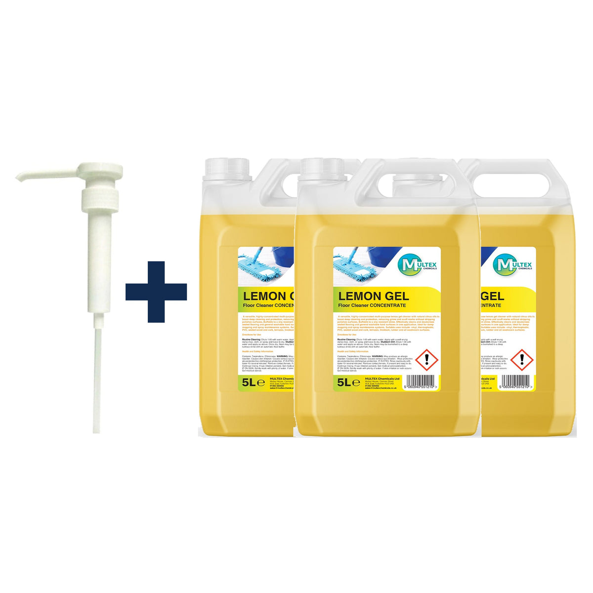 Lemon Gel Floor Cleaner Concentrate – 5L & 25L — 3 × 5L bundle + 1 dosing pump (38mm)