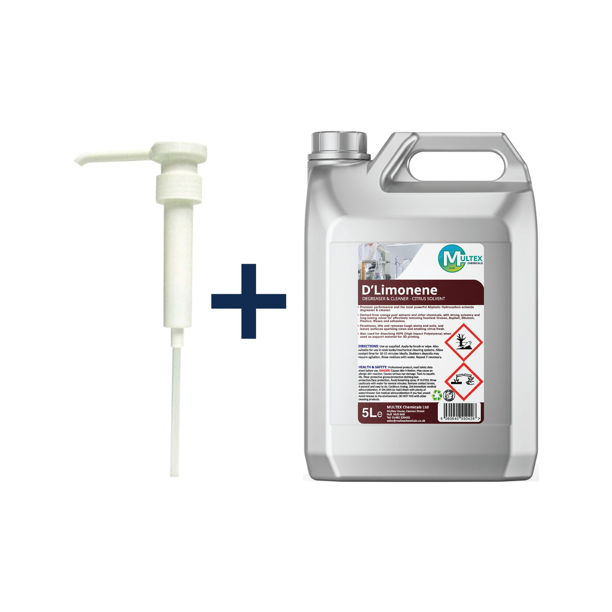 D-Limonene Citrus Solvent Degreaser – Heavy Duty Tar, Glue & Bitumen Remover — 5L + 1 dosing pump (38mm)