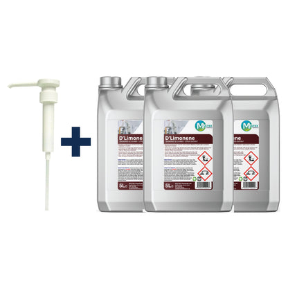 D-Limonene Citrus Solvent Degreaser – Heavy Duty Tar, Glue & Bitumen Remover — 3 × 5L bundle + 1 dosing pump (38mm)
