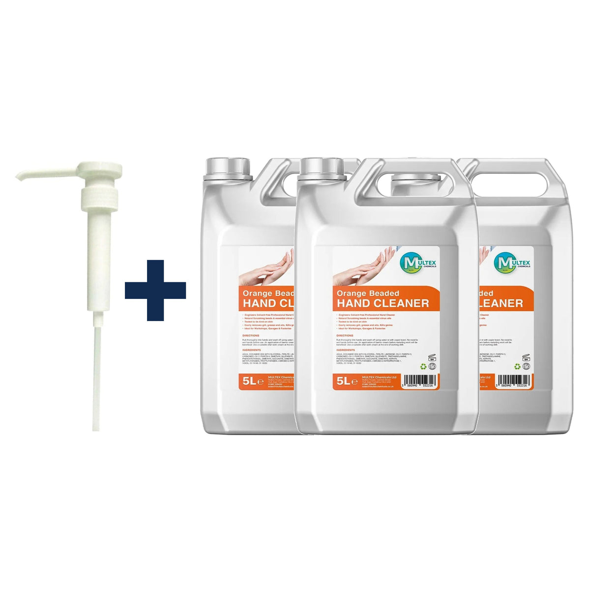 Orange Beaded Hand Cleaner – 5L & 25L — 3 × 5L bundle + 1 dosing pump (38mm)