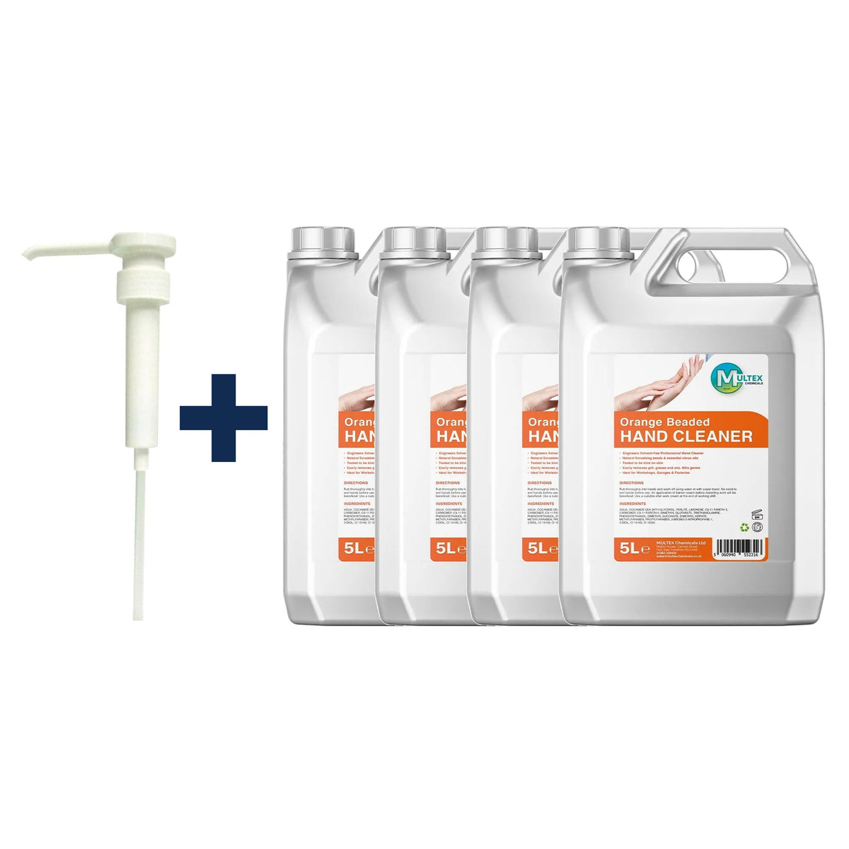 Orange Beaded Hand Cleaner – 5L & 25L — 4 × 5L bundle + 1 dosing pump (38mm)