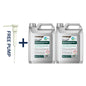 Two containers of bactericidal detergent with a free pump on a white background