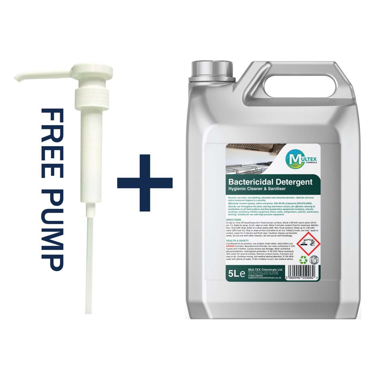 Bactericidal Detergent container with free pump on a white background