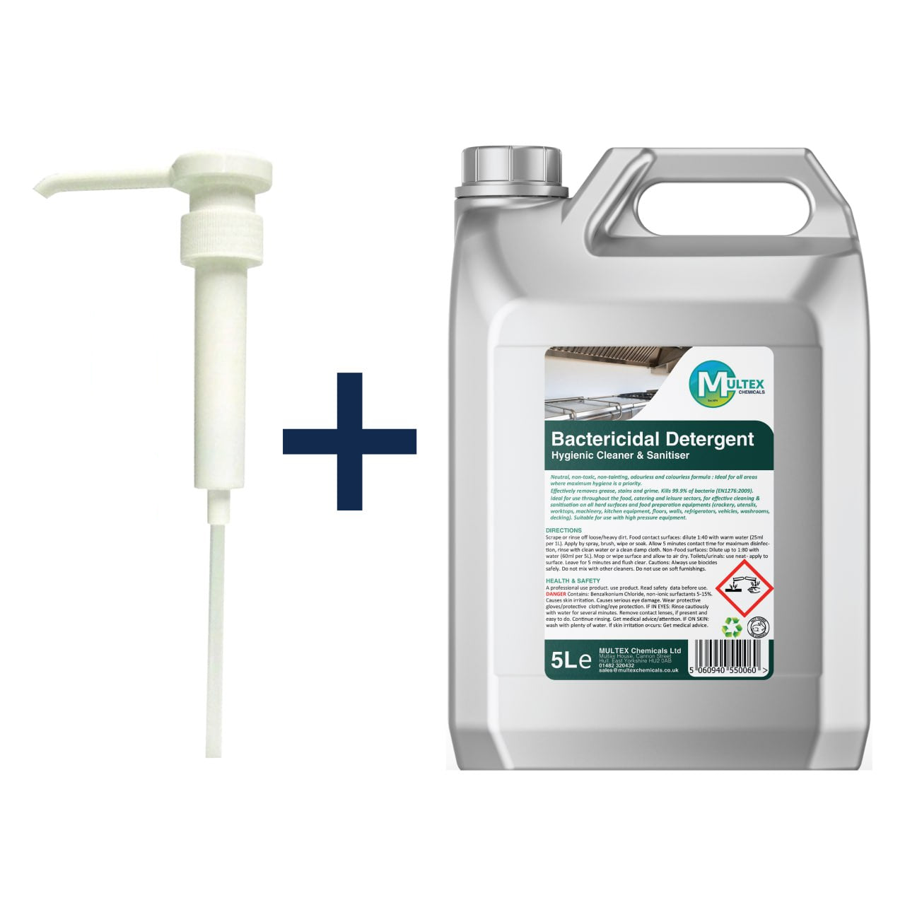 Bactericidal Detergent container with free pump on a white background