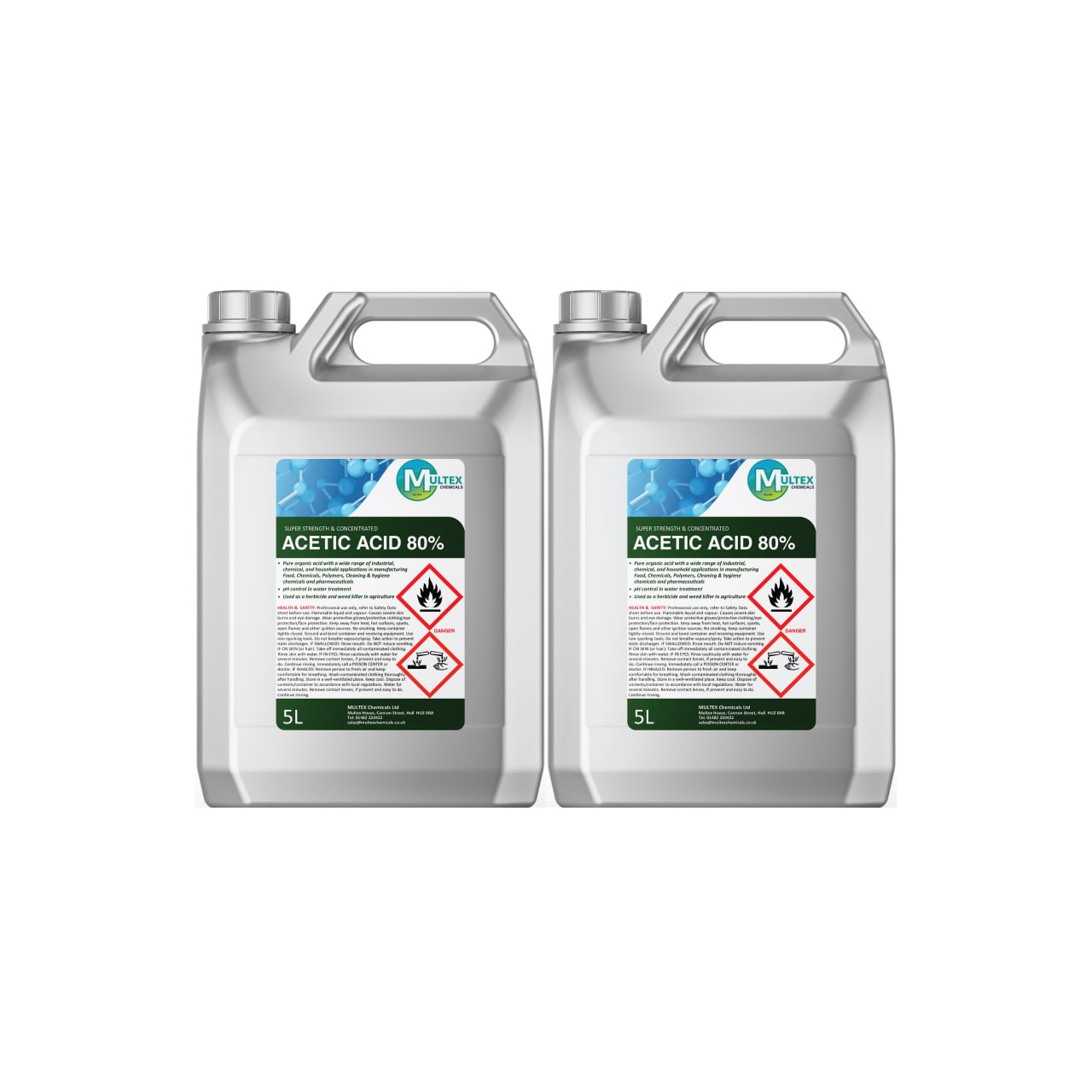 Multex Acetic Acid 80% - Ultra-high potency industrial acid for technical cleaning and descaling.