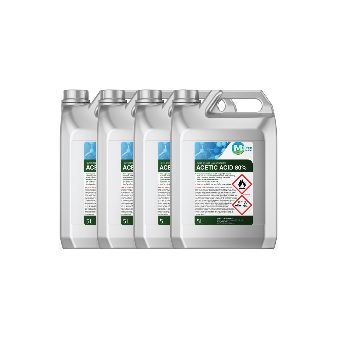 Multex Acetic Acid 80% - Ultra-high potency industrial acid for technical cleaning and descaling.