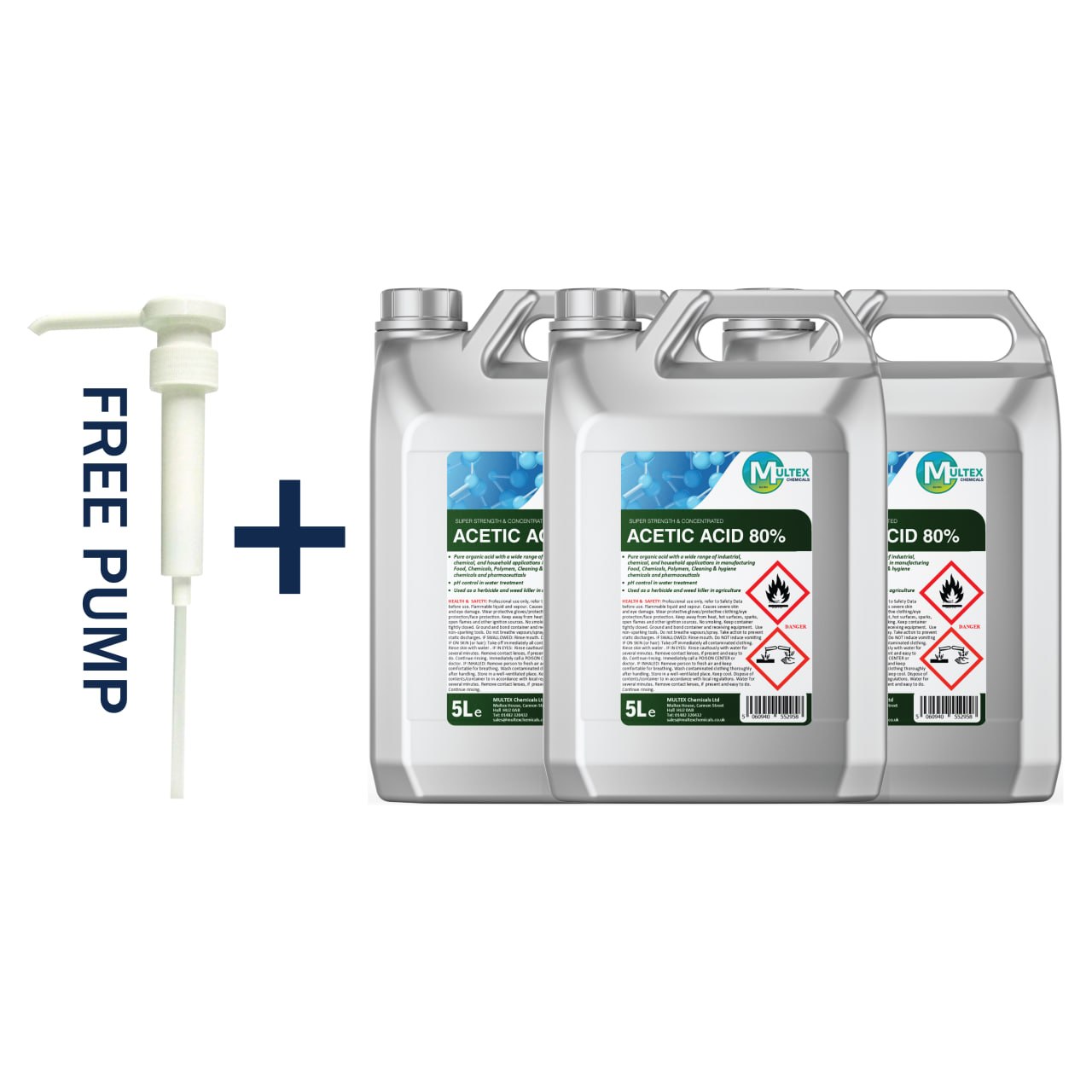 Multex Acetic Acid 80% - Ultra-high potency industrial acid for technical cleaning and descaling.