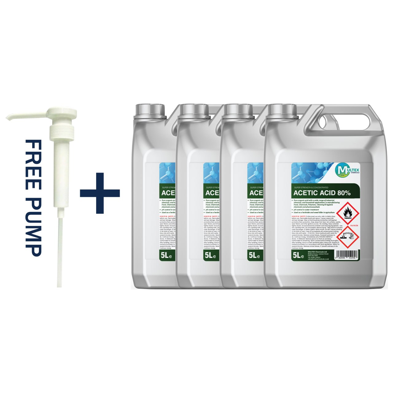 Multex Acetic Acid 80% - Ultra-high potency industrial acid for technical cleaning and descaling.