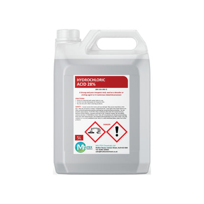 Multex Hydrochloric Acid 28% 5L - Heavy-duty descaler and concrete etching agent for industrial use.