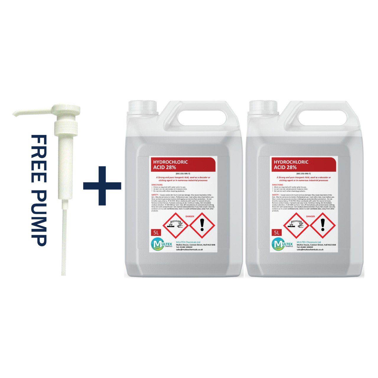 Multex Hydrochloric Acid 28% 5L - Heavy-duty descaler and concrete etching agent for industrial use.