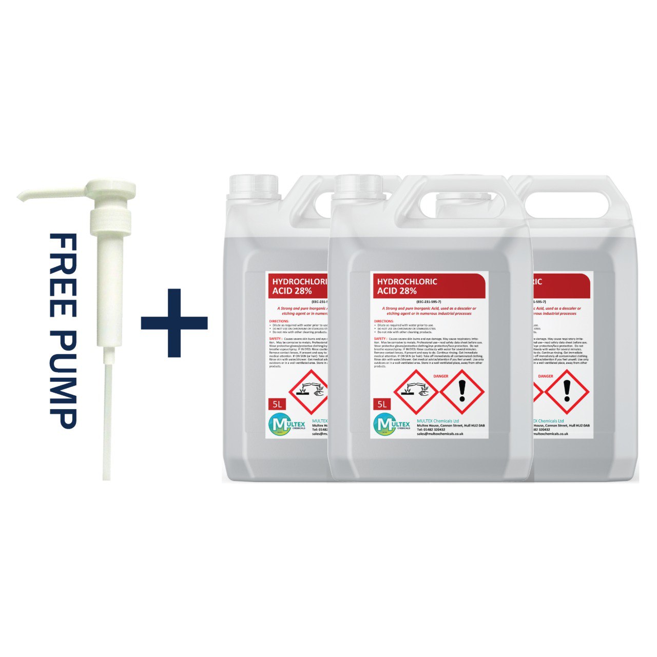 Multex Hydrochloric Acid 28% 5L - Heavy-duty descaler and concrete etching agent for industrial use.