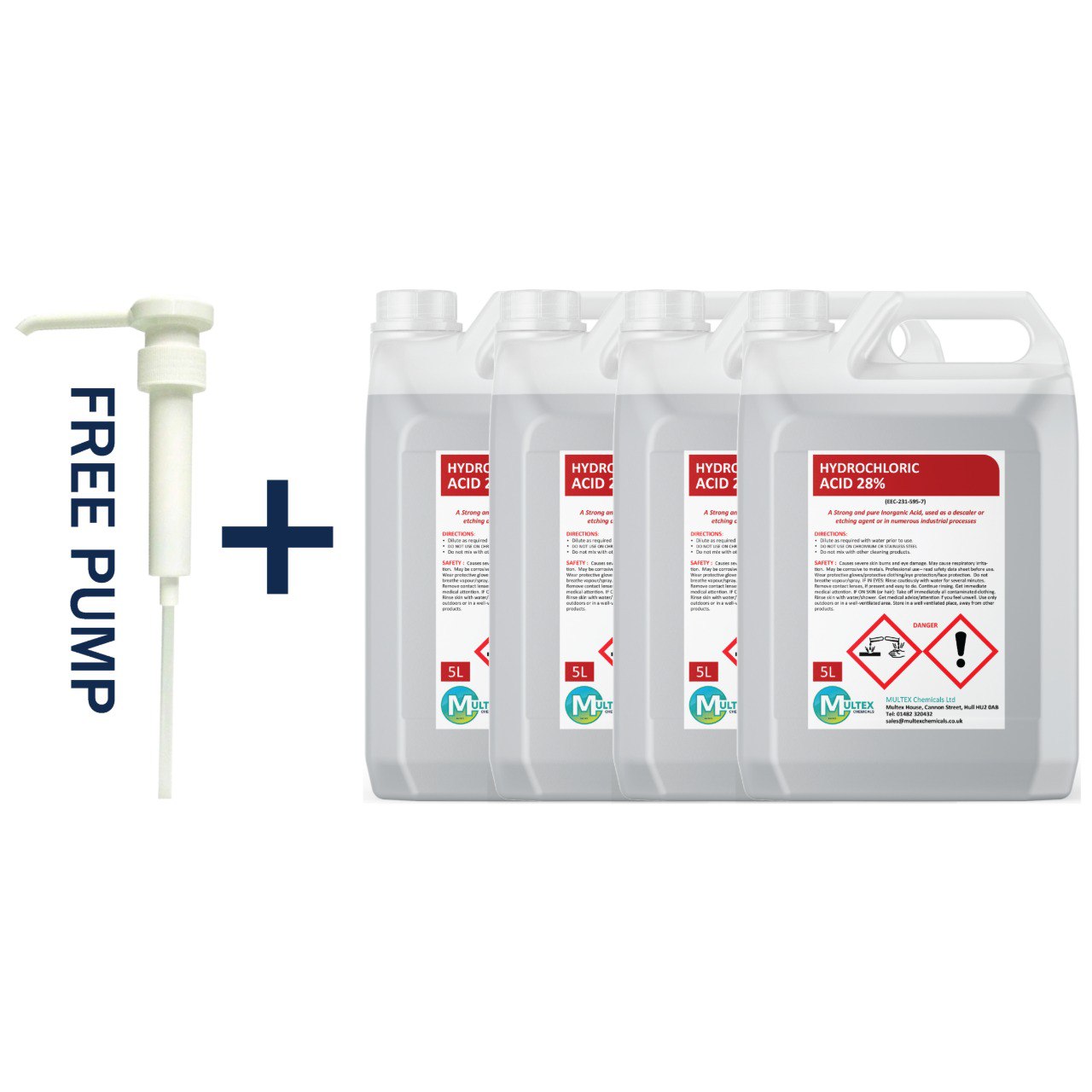 Multex Hydrochloric Acid 28% 5L - Heavy-duty descaler and concrete etching agent for industrial use.