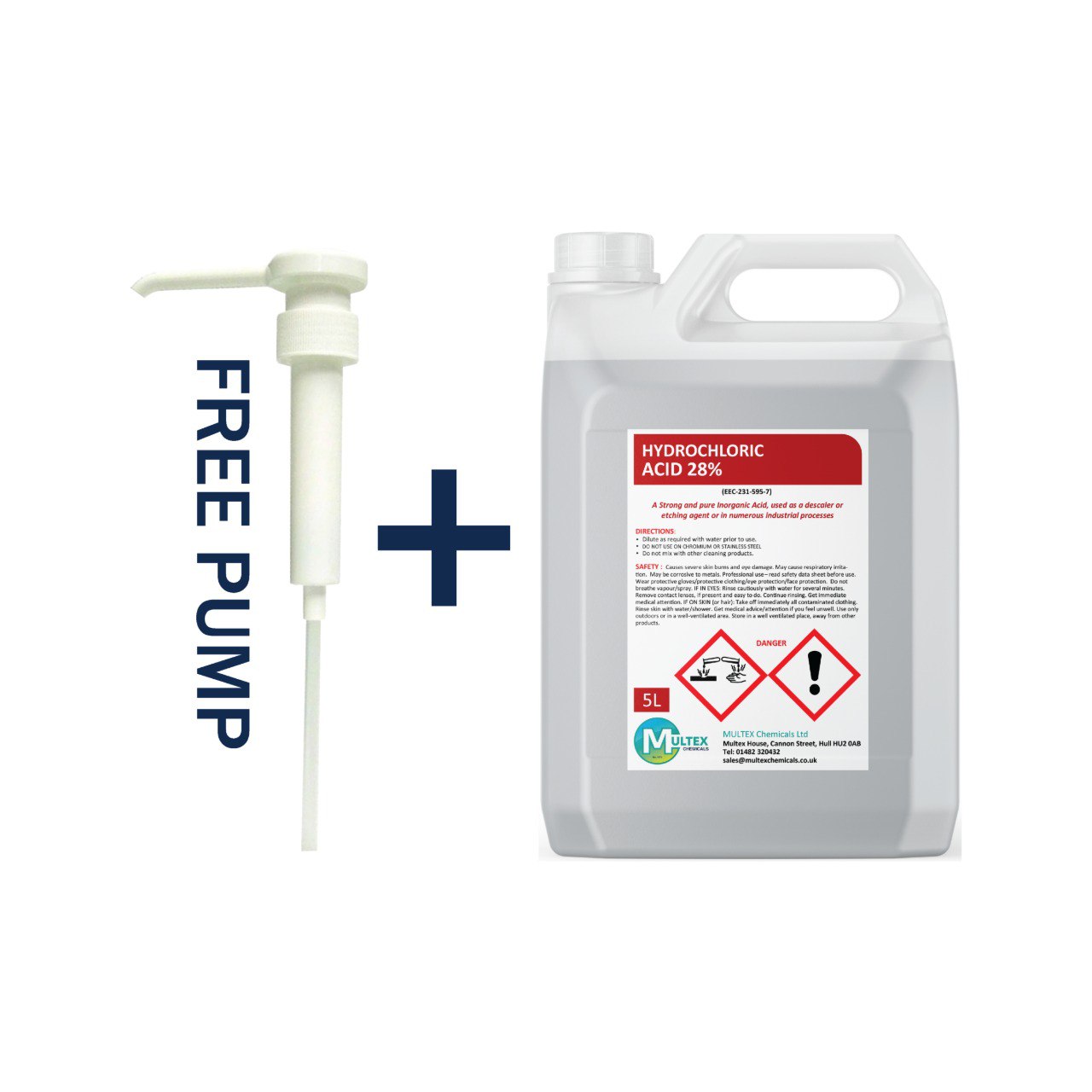 Multex Hydrochloric Acid 28% 5L - Heavy-duty descaler and concrete etching agent for industrial use.