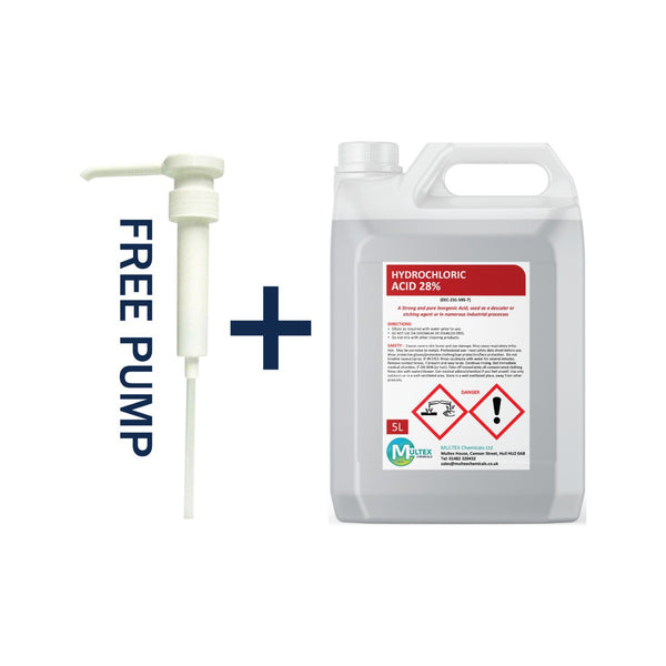 Multex Hydrochloric Acid 28% 5L - Heavy-duty descaler and concrete etching agent for industrial use.
