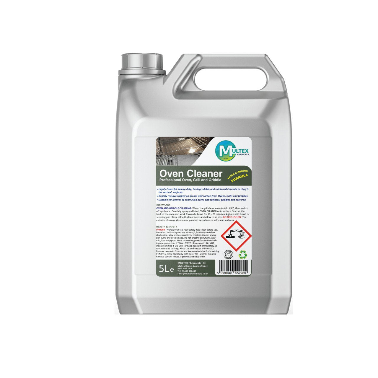 Multex Professional Oven Cleaner 5L - Heavy-duty thick clinging formula for ovens and griddles.