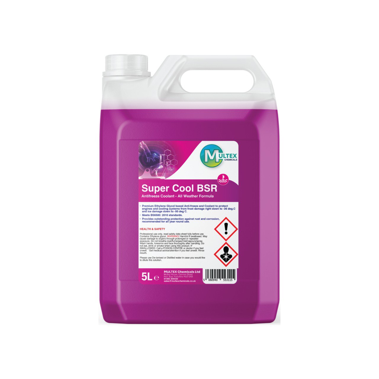 Multex Super Cool BSR 5L - Premium pink antifreeze and coolant for all-weather engine protection.