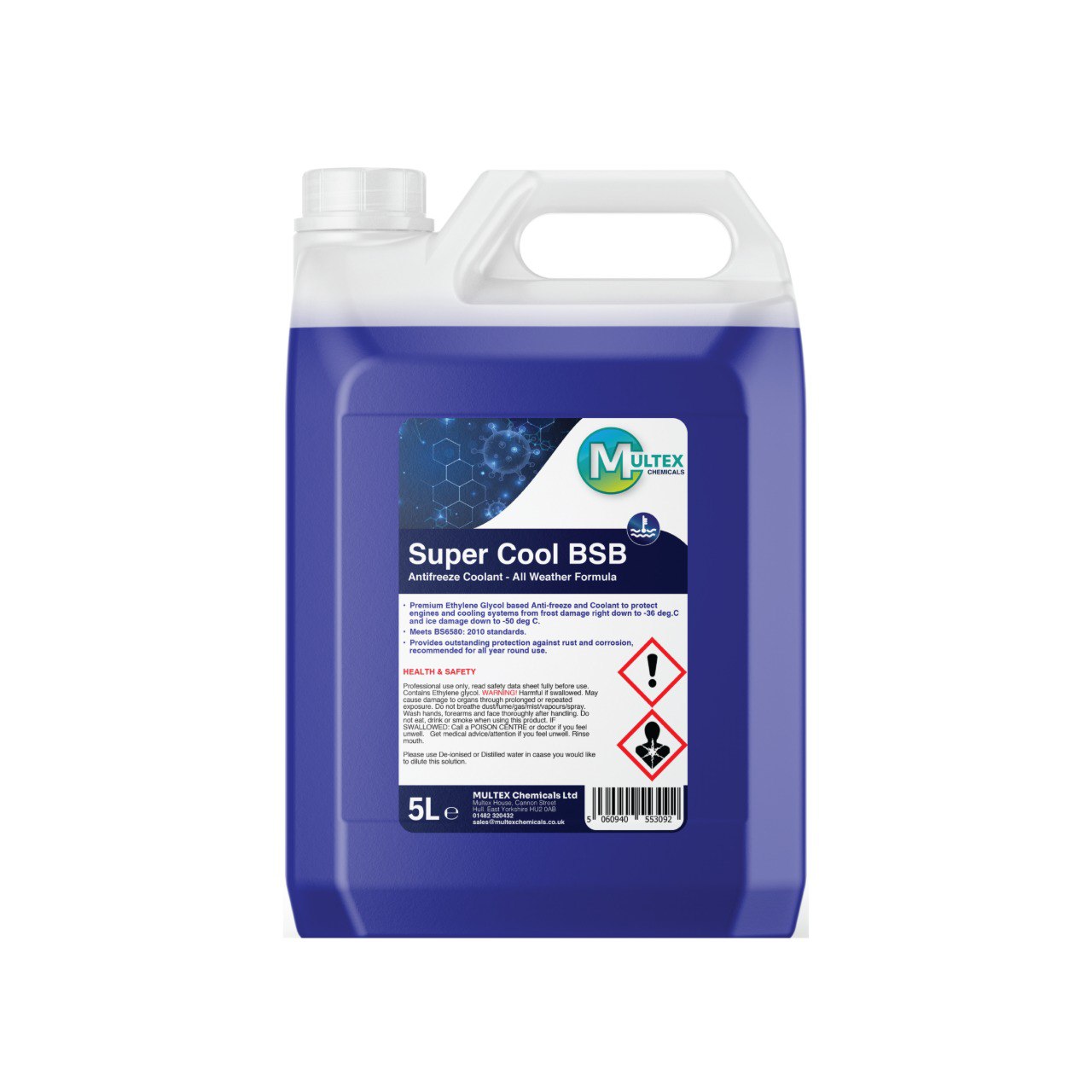 Multex Super Cool BSB 5L - Premium blue antifreeze and coolant for high-performance engine protection.