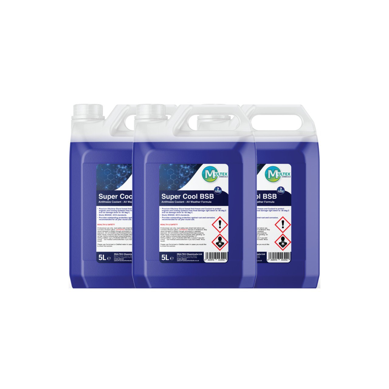 Multex Super Cool BSB 5L - Premium blue antifreeze and coolant for high-performance engine protection.