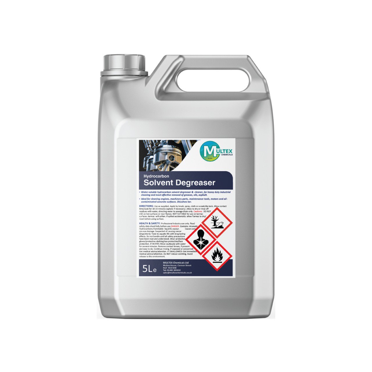 Multex Hydrocarbon Solvent Degreaser 5L - Industrial strength tar and heavy grease remover.