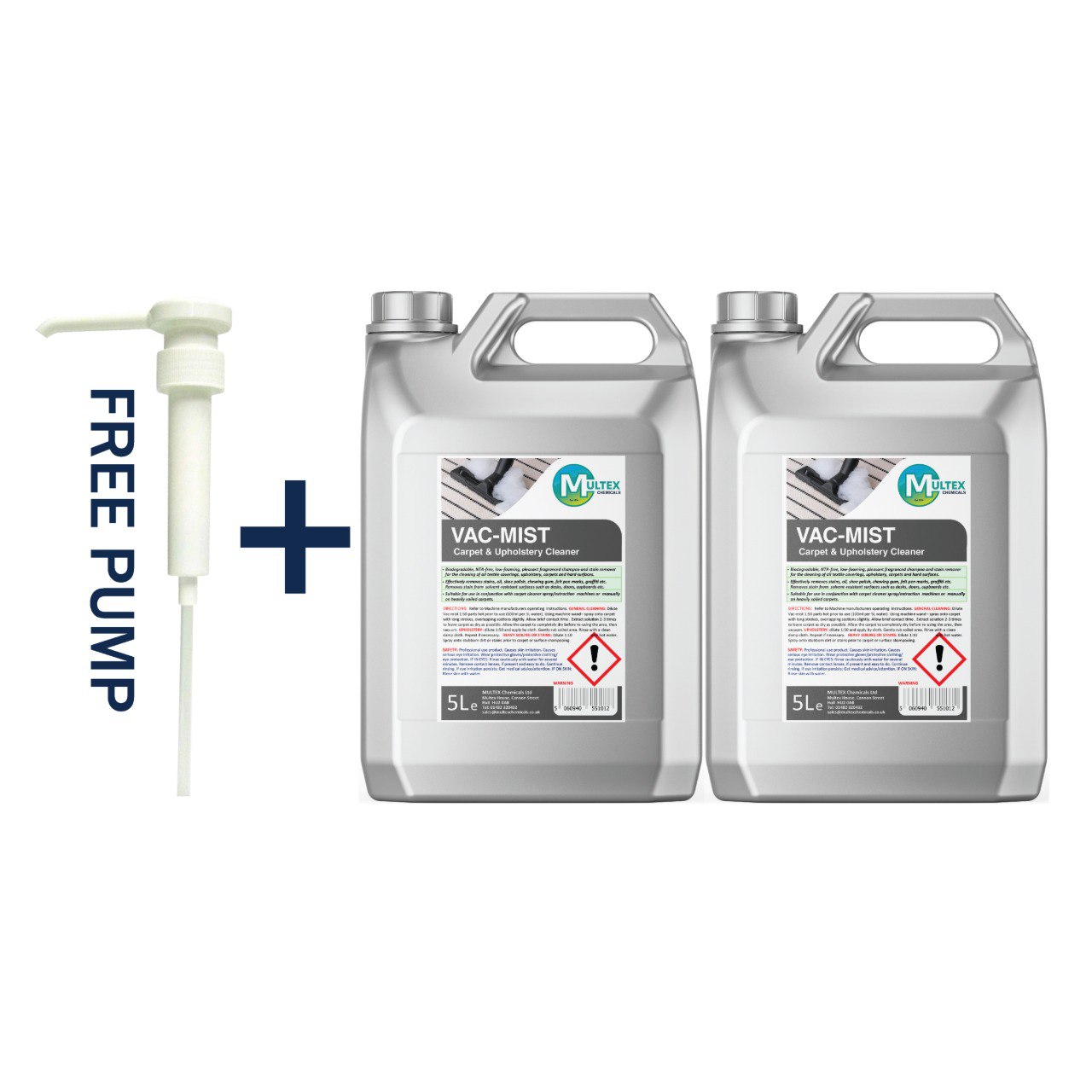 Multex VAC-MIST 5L - Professional low-foaming carpet and upholstery cleaner for extraction machines.