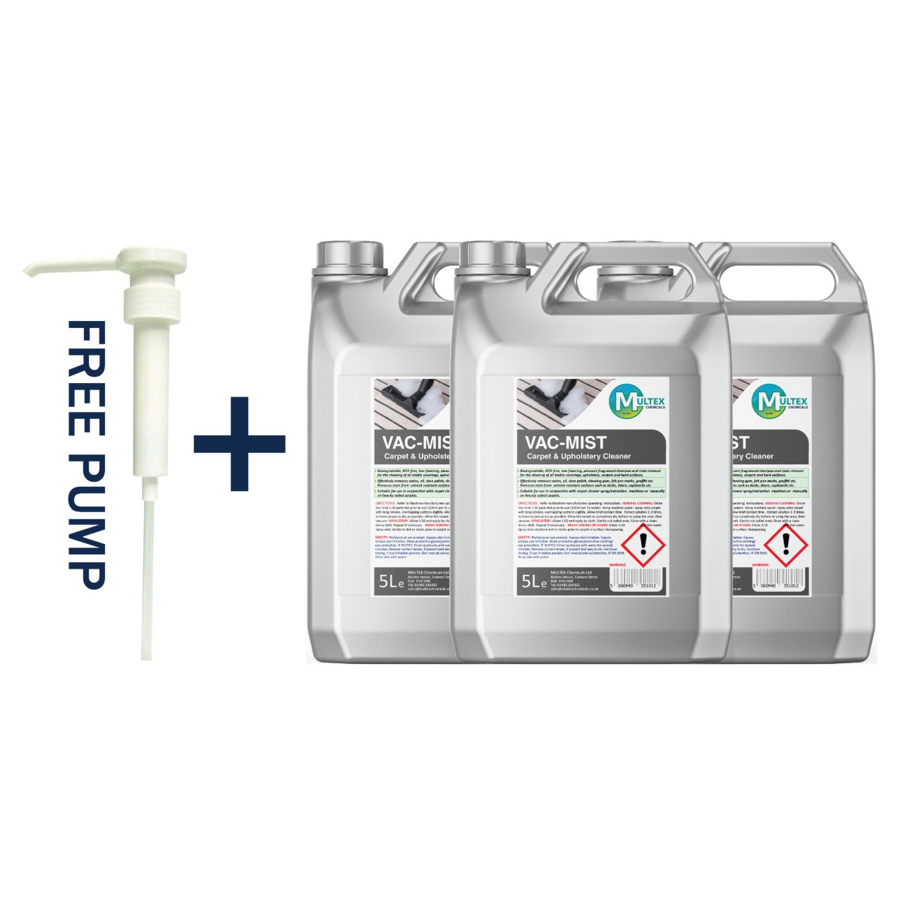 Multex VAC-MIST 5L - Professional low-foaming carpet and upholstery cleaner for extraction machines.