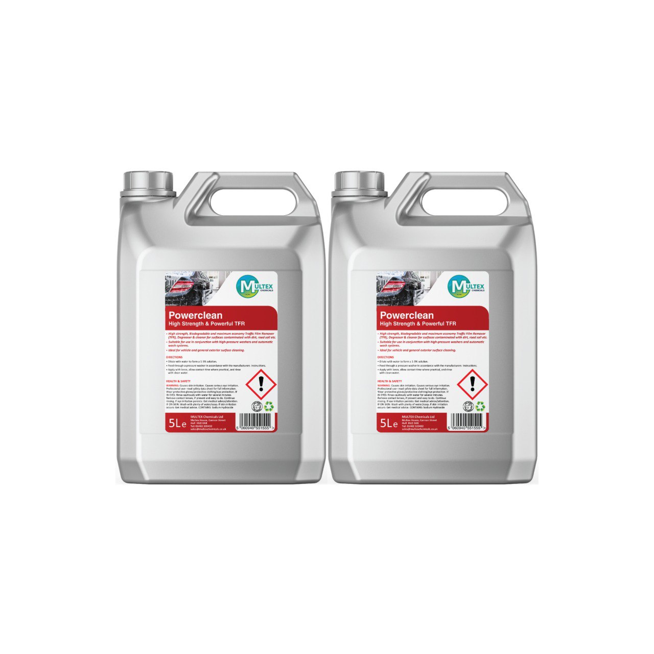Multex Power Clean 5L bundle - High-strength Traffic Film Remover (TFR) and vehicle degreaser.