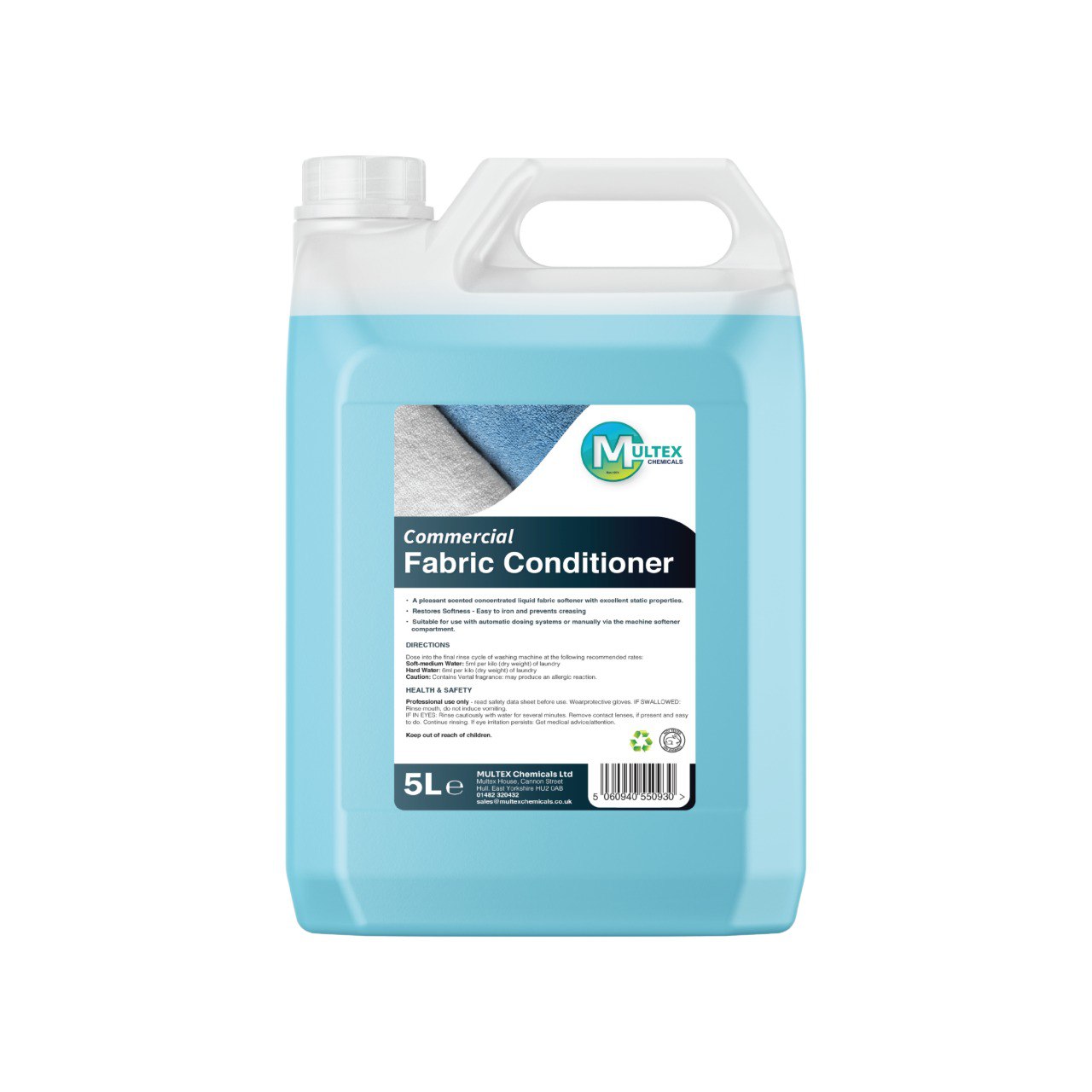 Multex Professional Fabric Conditioner 5L - Concentrated spring fragrance for commercial laundry.
