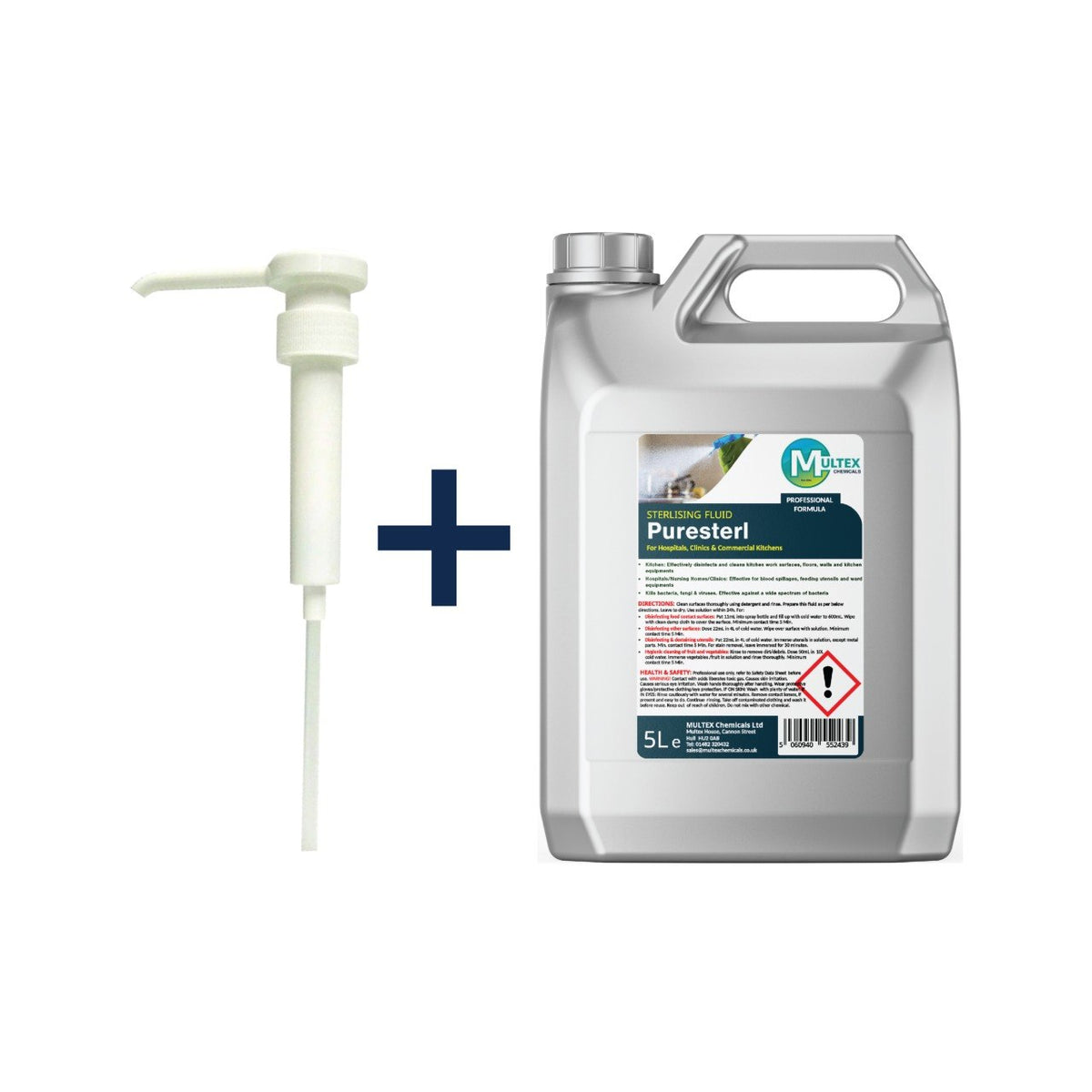 Multex Puresterl sterilising fluid, 5L with one 38mm dosing pump