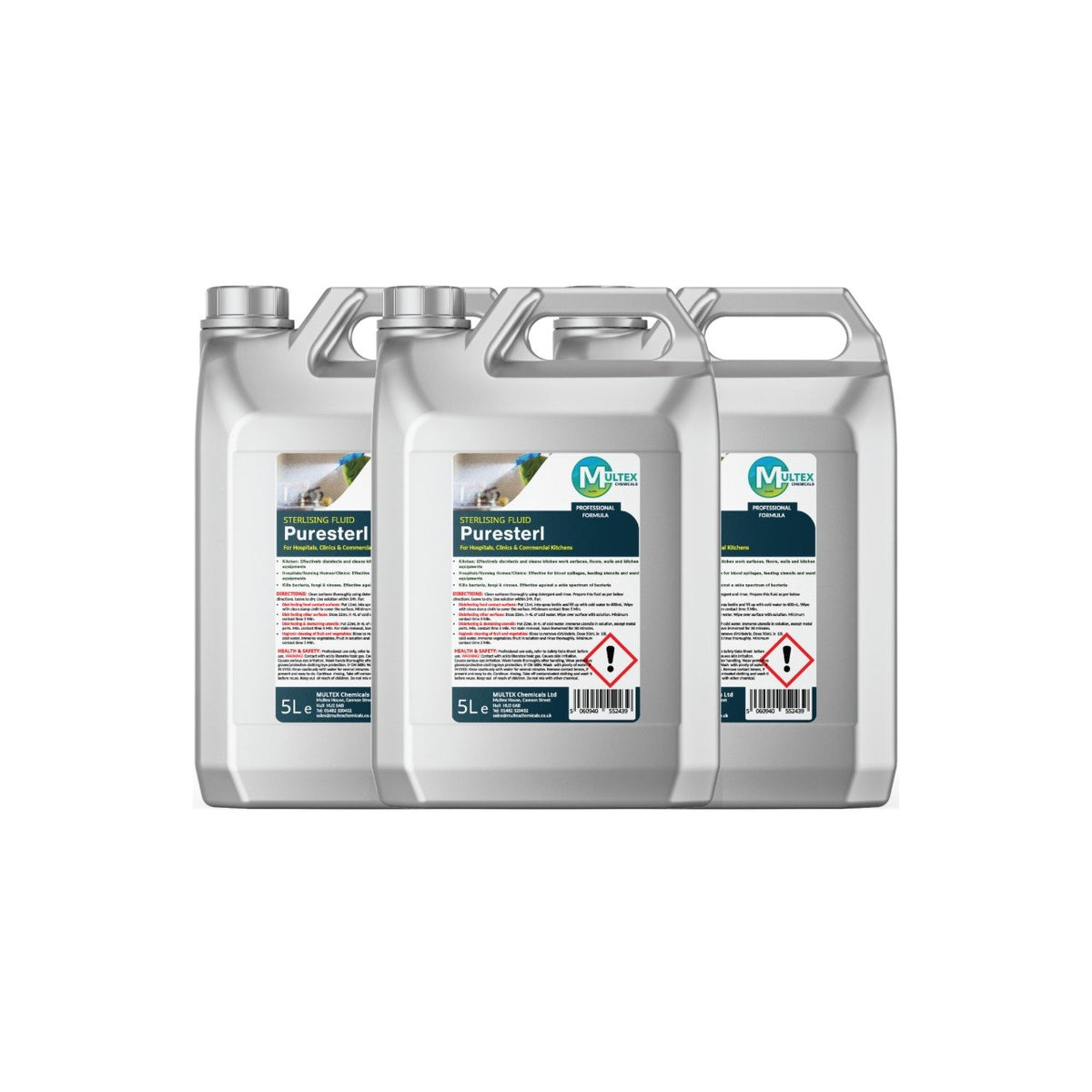Multex Puresterl sterilising fluid, 3 × 5L bundle