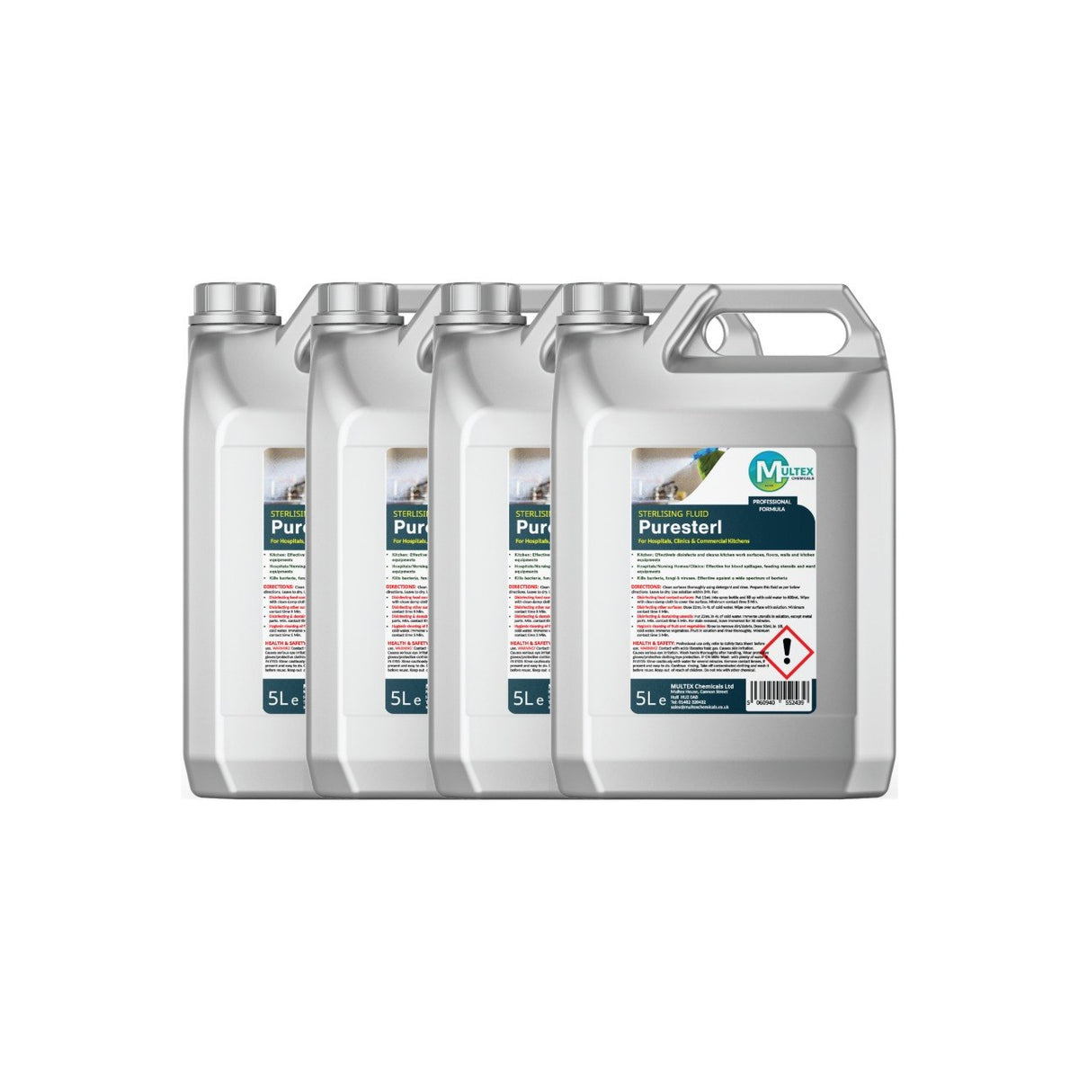 Multex Puresterl sterilising fluid, 4 × 5L bundle