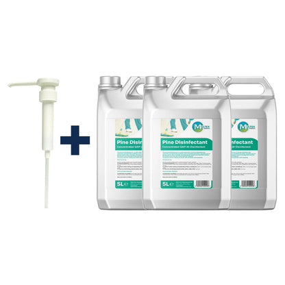 Pine Disinfectant Concentrate – Surface Cleaner — 3 × 5L bundle + 1 dosing pump (38mm)