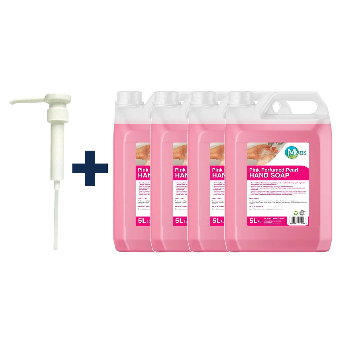 Pink Perfumed Pearl Hand Soap – Luxury Scented Bulk Wash — 4 × 5L bundle + 1 dosing pump (38mm)