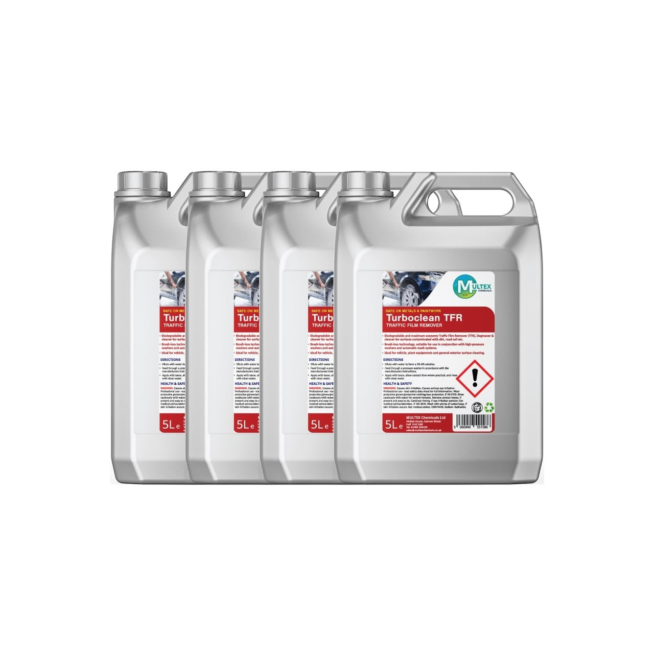 Pro Clean Supply Multex Turboclean TFR 5L cleaning solution bottles for removing traffic film and road grime