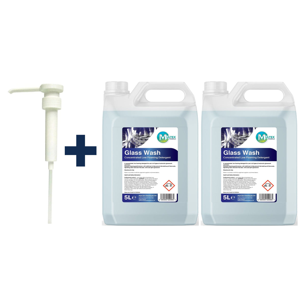 Glass Wash Detergent Concentrate – 5L & 25L — 2 × 5L bundle + 1 dosing pump (38mm)