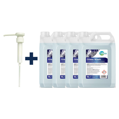 Glass Wash Detergent Concentrate – 5L & 25L — 4 × 5L bundle + 1 dosing pump (38mm)