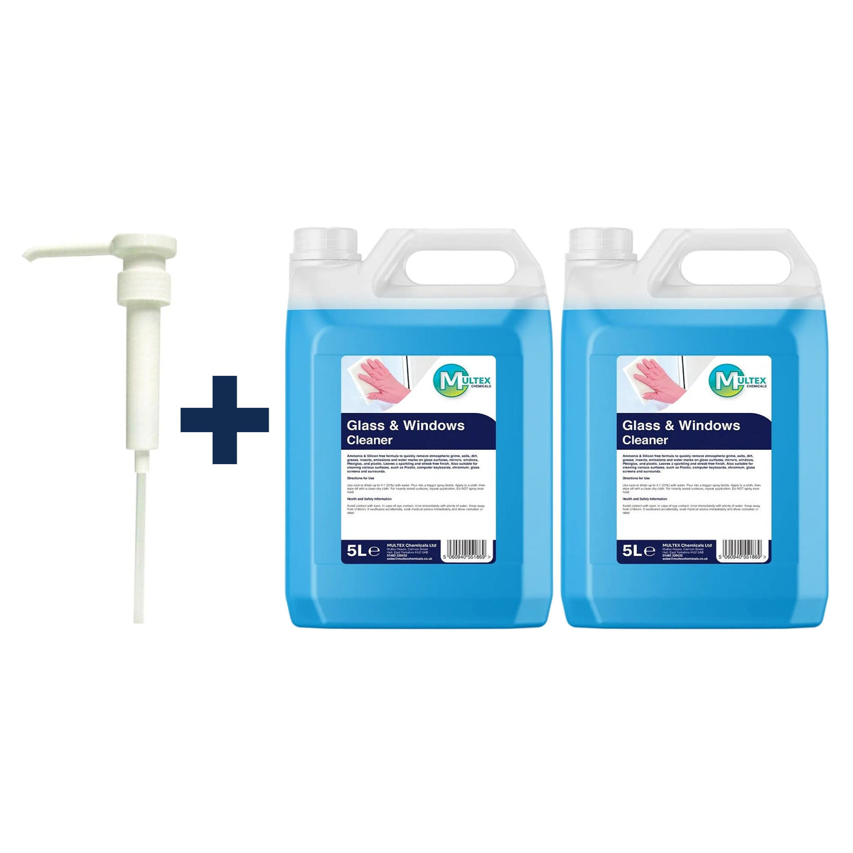 Professional Glass & Window Cleaner – Bulk Refill Containers — 2 × 5L bundle + 1 dosing pump (38mm)