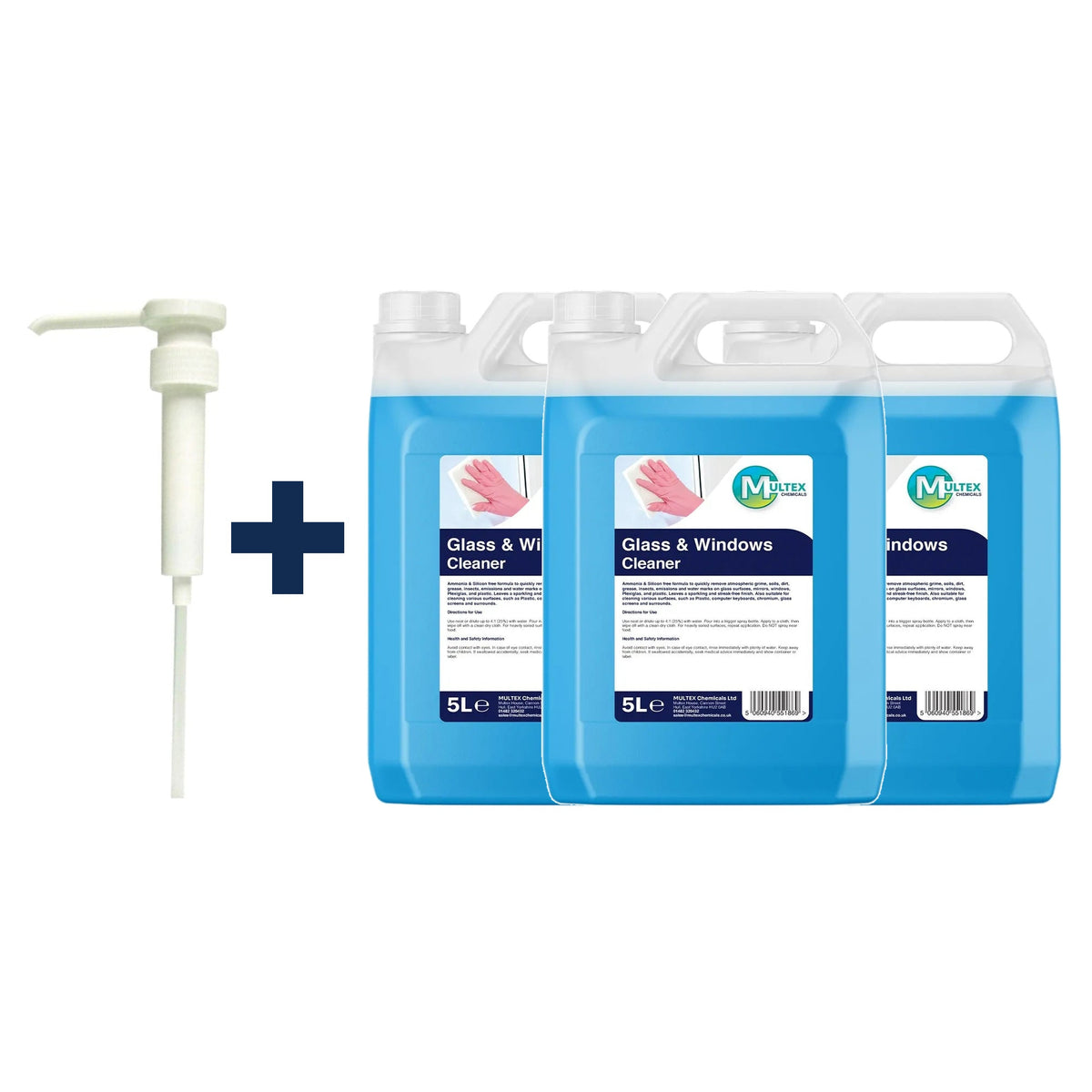 Professional Glass & Window Cleaner – Bulk Refill Containers — 3 × 5L bundle + 1 dosing pump (38mm)